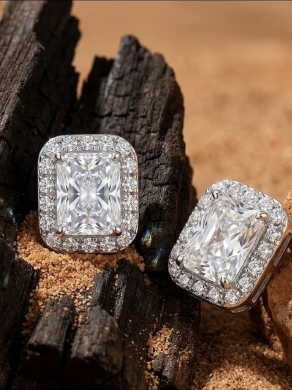VVS1 5* Carat Total* Radiant-cut Halo Pave Moissanite Earrings*